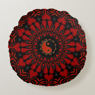 Deep Red Balance (Yin Yang) Round Cushion / Pillow