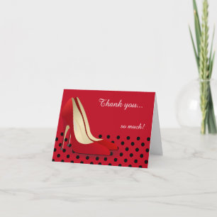 Deep Red, Black Polka Dots and Red Pumps Thank You Card
