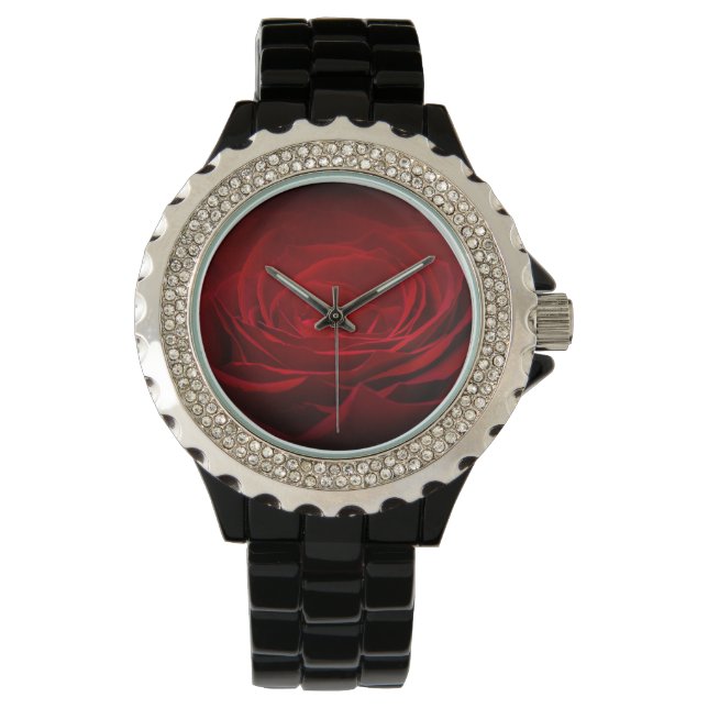 Deep Red Blood Rose On Black Watch (Front)