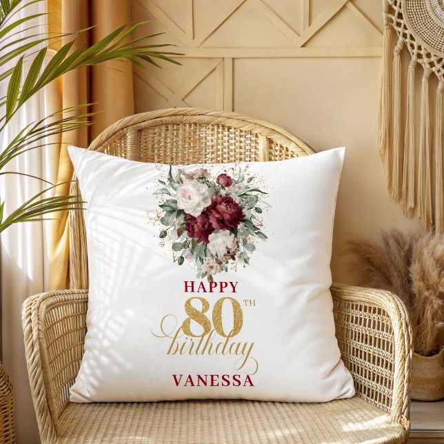 Deep Red Blush Burgundy 80th Birthday Pillow (Deep Red Blush Burgundy 80th Birthday Pillow)