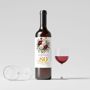 Deep Red Blush Burgundy 80th Birthday Wine Labels