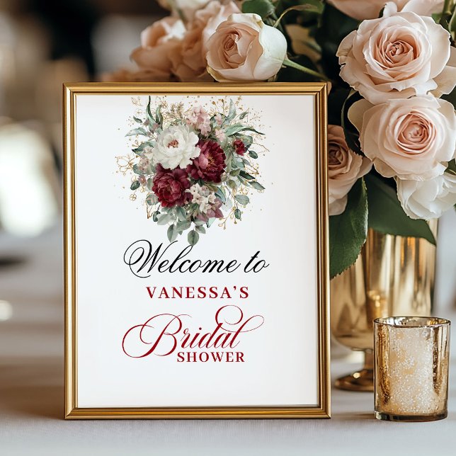 Deep Red Blush Burgundy Bridal Shower Poster (Deep Red Blush Burgundy Bridal Shower Poster)