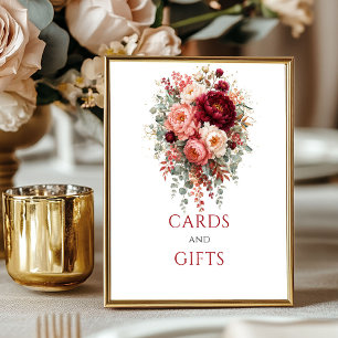 Deep Red Bohemian Floral Cards And Gifts 8x10 Sign