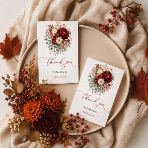 Deep red boho fall floral thank you card greenery