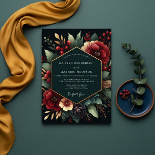 Deep Red Botanical Luxe Wedding Invitation