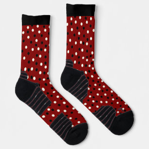 Deep Red Burgundy Black & White Poke A Dots Design Socks