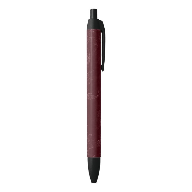 Deep Red Burgundy Floral Christmas Black Ink Pen (Bottom (Vertical))