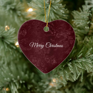 Deep Red Burgundy Floral Christmas Ceramic Ornament