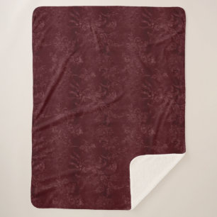 Deep Red Burgundy Floral Christmas Sherpa Blanket
