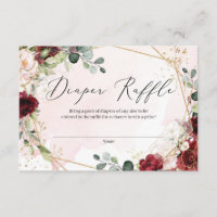 Deep red burgundy floral gold frame diaper raffle