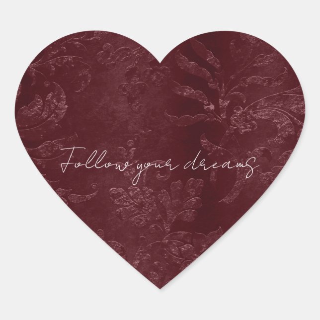 Deep Red Burgundy Floral Heart Sticker (Front)
