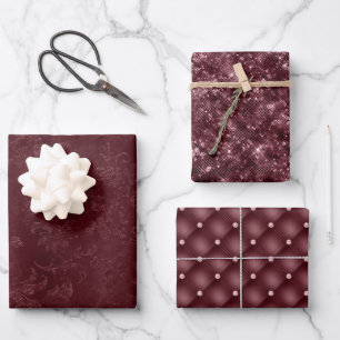 Deep Red Burgundy Floral Wrapping Paper Sheet