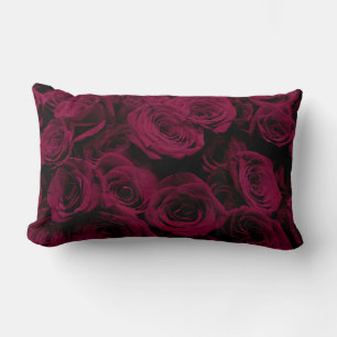 Deep red, Burgundy Roses, romantic floral photo Lumbar Cushion