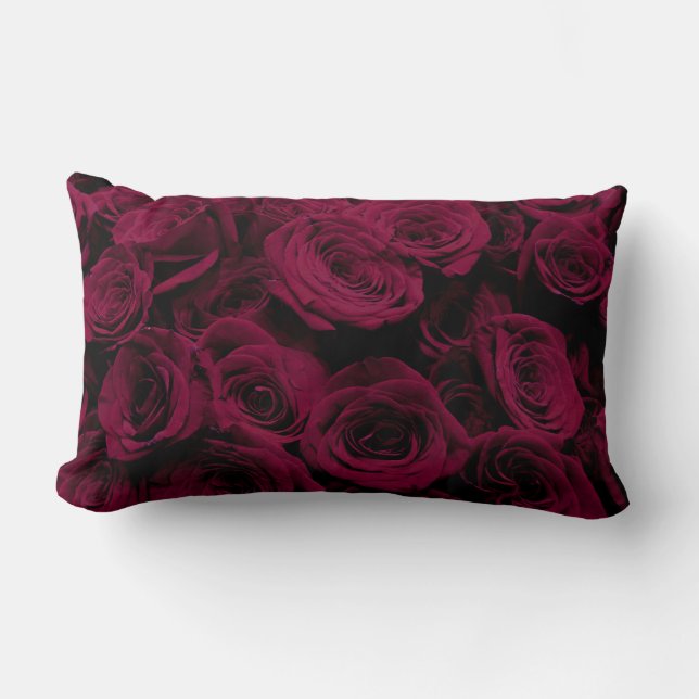 Deep red, Burgundy Roses, romantic floral photo Lumbar Cushion (Front)