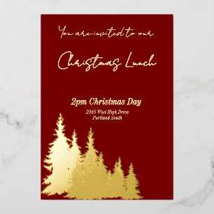 Deep Red Butter Yellow Trees Merry Christmas Gold