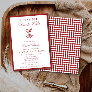 Deep Red Chequered Old Money Martini Bridal Shower Invitation