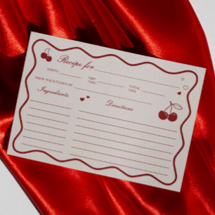 Deep Red Cherry On Top Bridal Shower Recipe Card