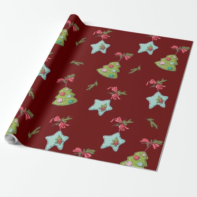 Deep Red Christmas Decorations Wrapping Paper (Unrolled)