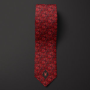 Deep Red Cubism Roses Tie