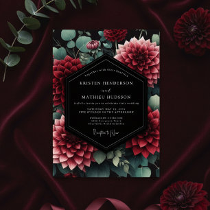 Deep Red Dahlia Botanical Wedding Invitation