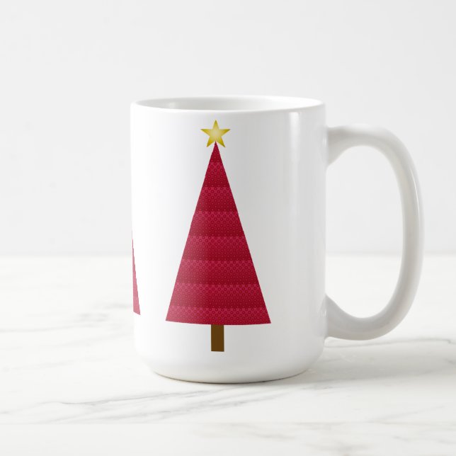 Deep red damask modern Christmas tree Coffee Mug (Right)