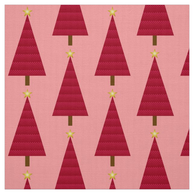 Deep red damask modern Christmas tree Fabric (Swatch)
