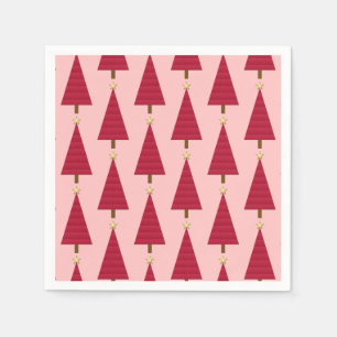 Deep red damask modern Christmas tree Paper Napkin