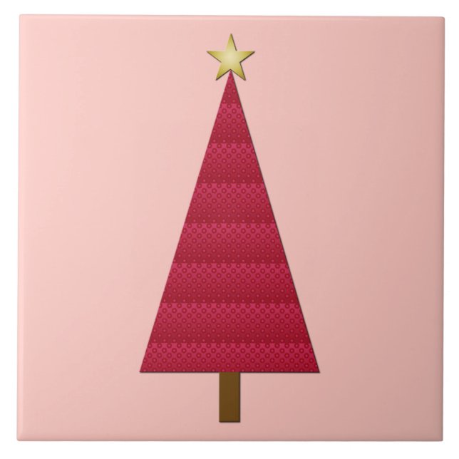Deep red damask modern Christmas tree Tile (Front)