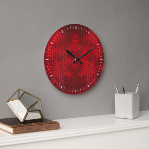 Deep Red Faux Glitter Lights  Large Clock