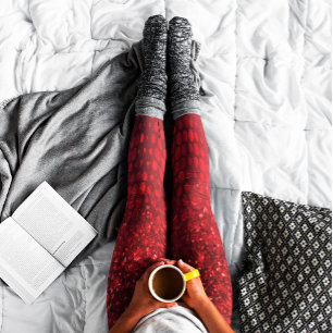 Deep Red Faux Glitter Lights Leggings