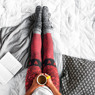 Deep Red Faux Glitter Lights Leggings