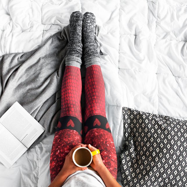 Deep Red Faux Glitter Lights Leggings (Creator Uploaded)