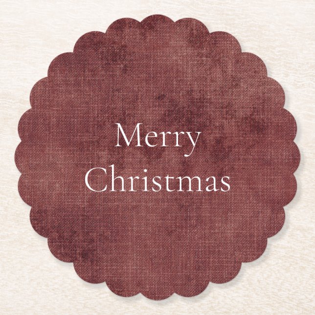 Deep Red Faux Linen (linen look) Paper Coaster (Front)