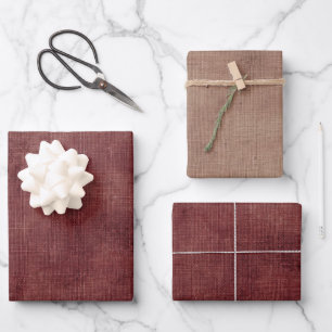 Deep Red Faux Linen Wrapping Paper Sheet