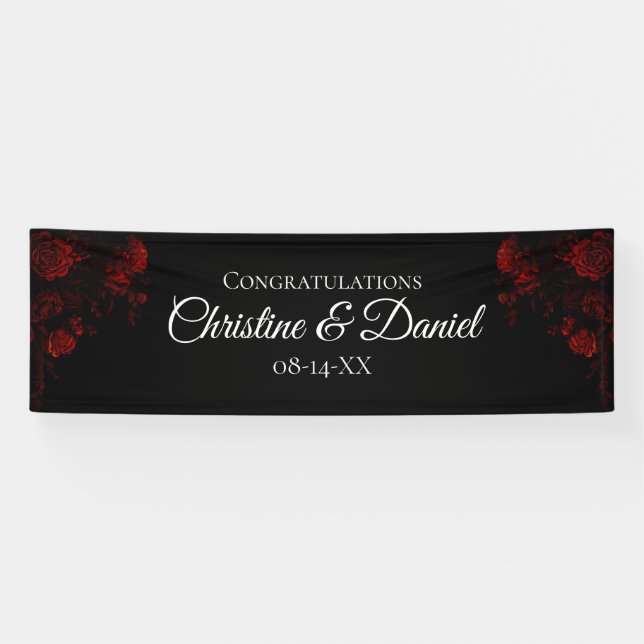 Deep Red Floral Elegant Gothic Wedding Banner (Horizontal)