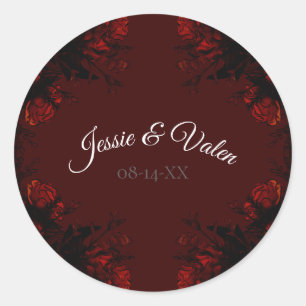 Deep Red Floral Elegant Gothic Wedding Classic Round Sticker