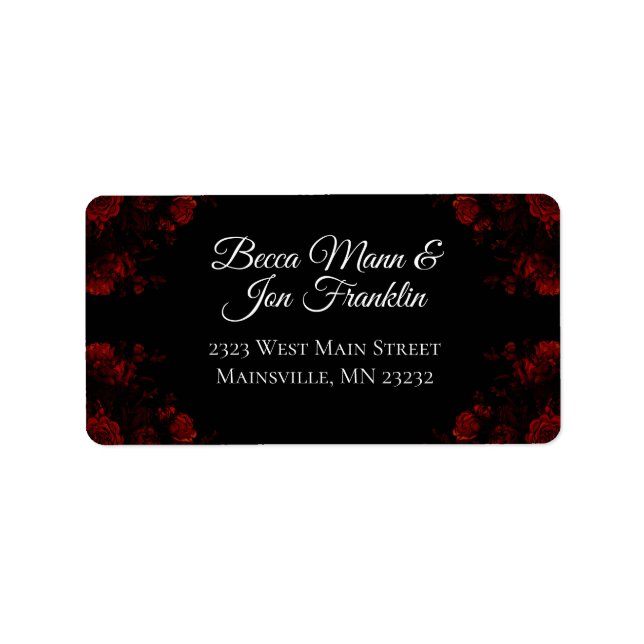 Deep Red Floral Elegant Gothic Wedding Label (Front)