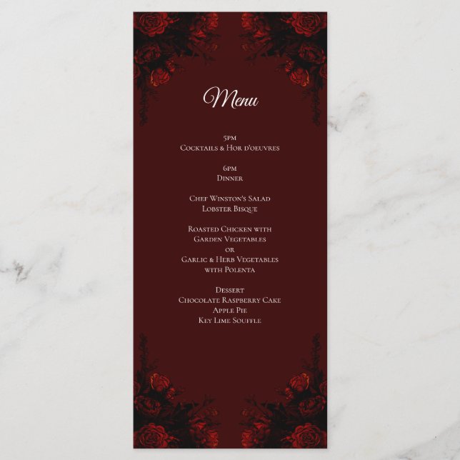 Deep Red Floral Elegant Gothic Wedding Menu (Front)