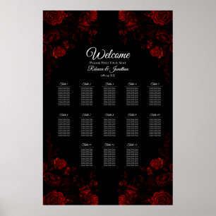 Deep Red Floral Elegant Gothic Wedding Poster