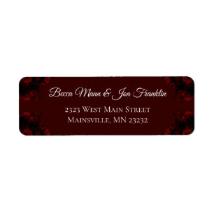 Deep Red Floral Elegant Gothic Wedding Return Address Label