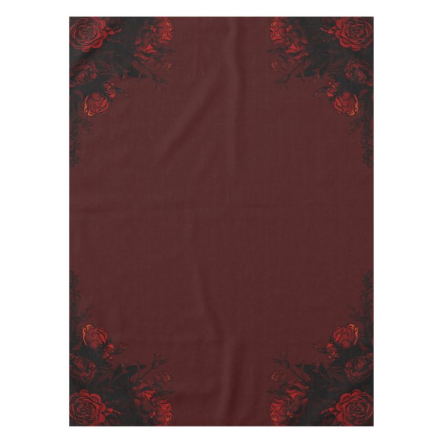 Deep Red Floral Elegant Gothic Wedding Tablecloth (Front)
