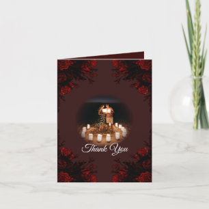 Deep Red Floral Elegant Gothic Wedding Thank You Card