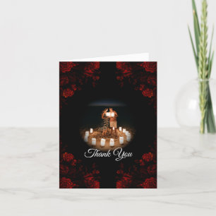 Deep Red Floral Elegant Gothic Wedding Thank You Card