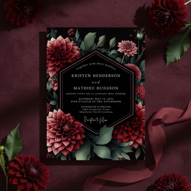 Deep Red Floral Moody Wedding Invitation (Creator Uploaded)