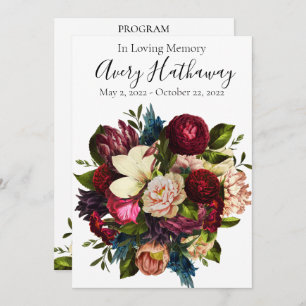 Deep Red Flower Bouquet Funeral Memorial Program 