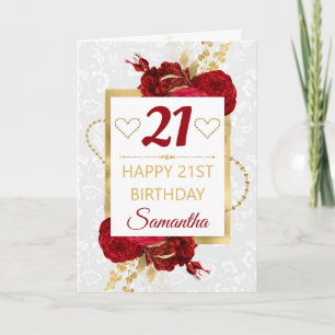 Deep Red Flowers and Gold Foil Birthday Card