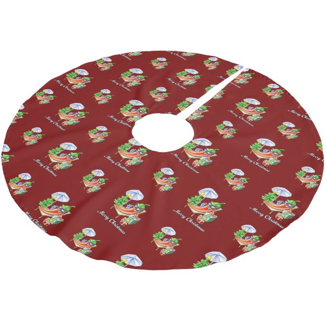 Deep Red Funny And Festive Christmas Chilli Brushed Polyester Tree Skirt (Angled)