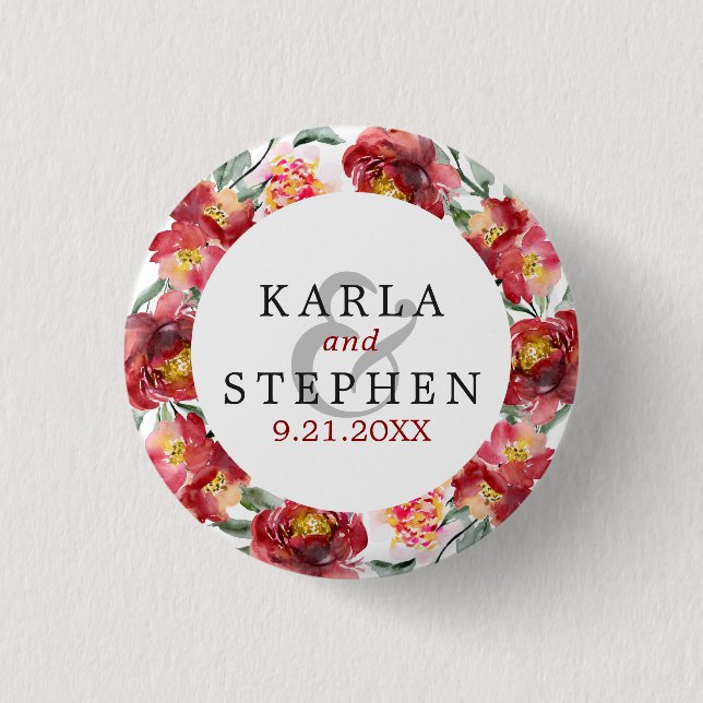 Deep-red Garden Flowers Wreath Frame 3 Cm Round Badge (Front)