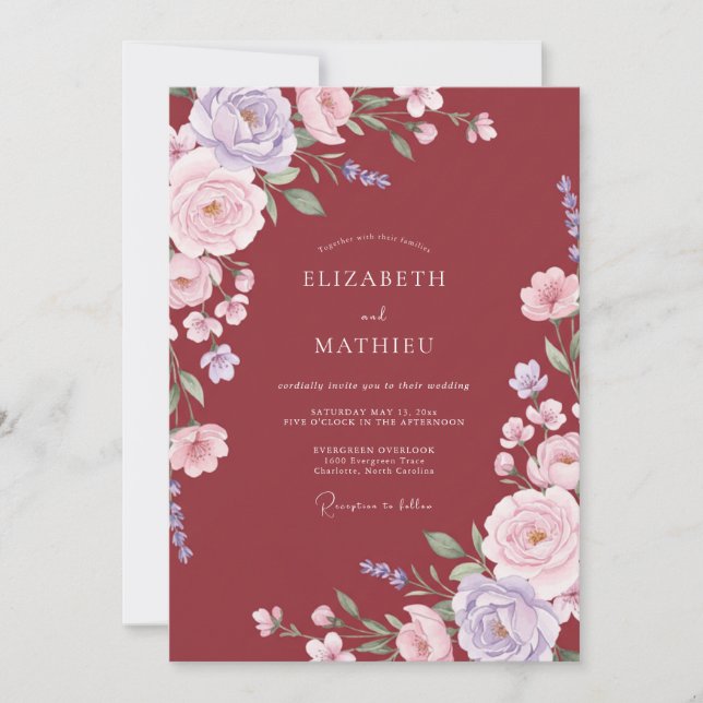 Deep Red Glamourous Autumnal Wedding Invitation (Front)
