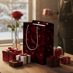 Deep Red Glossy Hearts Gift Bag